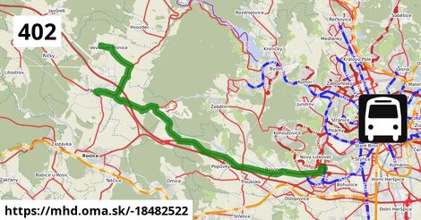 Bus 402: Veverské Knínice ⇒ Automotodrom ⇒ Popůvky ⇒ Brno