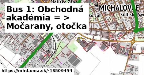 Bus 1: Obchodná akadémia = >  Močarany, otočka