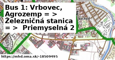 Bus 1: Vrbovec, Agrozemp = >  Železničná stanica = >  Priemyselná 2