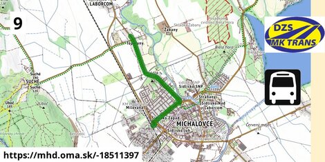 Bus 9: Topoľany 173 = >  Futbalový štadión = >  Masarykova, gymnázium = >  Železničná stanica