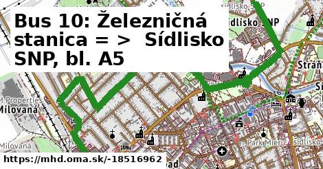 Bus 10: Železničná stanica = >  Sídlisko SNP, bl. A5