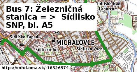 Bus 7: Železničná stanica = >  Sídlisko SNP, bl. A5