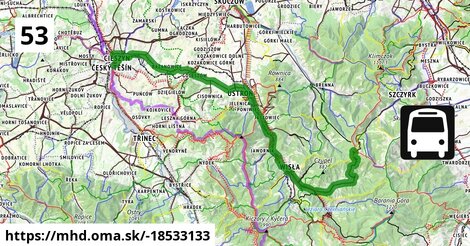 53: Przełęcz Sampolska = >  Wisła = >  Ustroń Centrum = >  Cieszyn