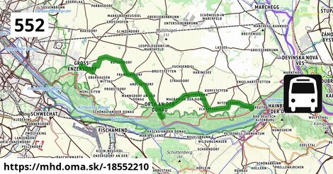 Bus 552: Stopfenreuth Uferstraße = >  Groß-Enzersdorf Busbahnhof (über Orth an der Donau Biotech Campus)