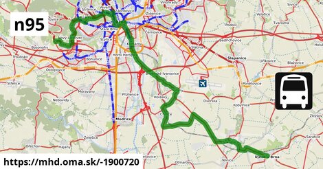 N95: Újezd u Brna, městský úřad ⇒ Chrlice, smyčka ⇒ Ivanovické náměstí ⇒ Kamenný vrch