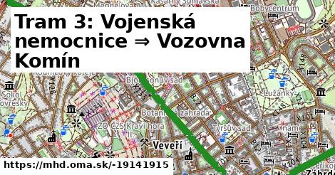 Tram 3: Vojenská nemocnice ⇒ Vozovna Komín