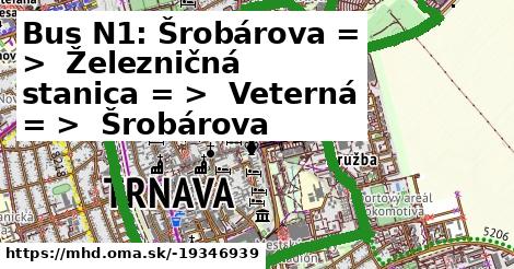 Bus N1: Šrobárova = >  Železničná stanica = >  Veterná = >  Šrobárova