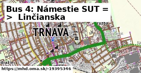 Bus 4: Námestie SUT = >  Linčianska