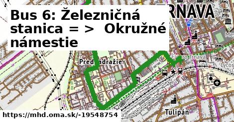 Bus 6: Železničná stanica = >  Okružné námestie