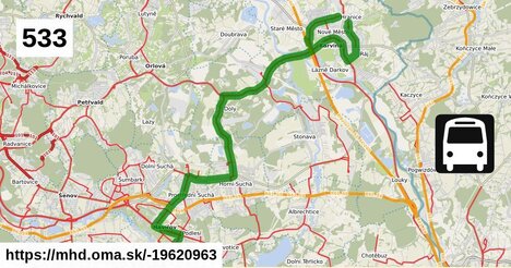 Bus 533: Havířov, Město, aut.nádr. = >  Karviná, Fryšták, aut.nádr