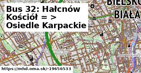 Bus 32: Hałcnów Kościół = >  Osiedle Karpackie