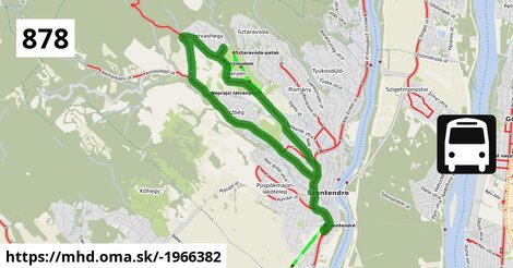 878: Szentendre, autóbusz-állomás = >  Szentendre, Sportpálya = >  Szentendre, Szarvashegytelep = >  Szentendre, autóbusz-állomás
