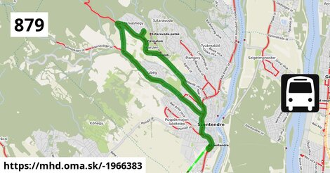 879: Szentendre, autóbusz-állomás = >  Szentendre, Szarvashegytelep = >  Szentendre, Sportpálya = >  Szentendre, autóbusz-állomás