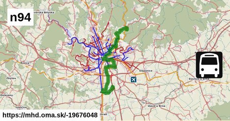 N94: Modřice, Olympia ⇒ Bílovice nad Svitavou, žel. stanice