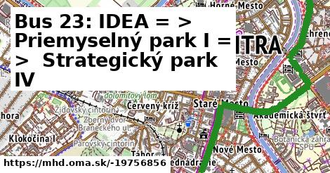 Bus 23: IDEA = >  Priemyselný park I = >  Strategický park IV