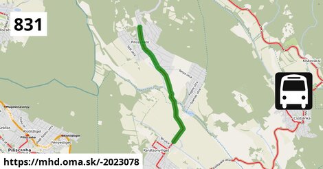 831 "A": Solymár, Templom tér = >  Solymár, vasútállomás = >  Pilisvörösvár, Nyár utca = >  Pilisszántó, autóbusz-forduló