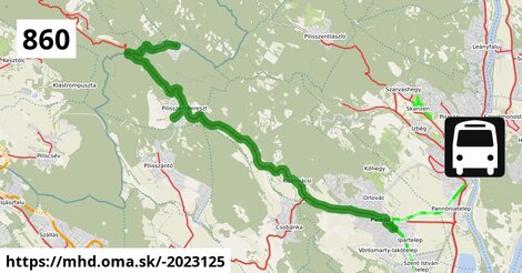 860 "A" v: Dobogókő, hegytető = >  Pilisszentkereszt, autóbusz-forduló = >  Pomáz, autóbusz-állomás