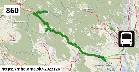 860 "A": Pomáz, autóbusz-állomás = >  Pilisszentkereszt, autóbusz-forduló = >  Dobogókő, hegytető