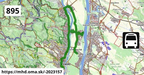 895 "A" v: Szigetmonostor, faluház = >  Surány, Napsugár tér = >  Pócsmegyer, rév = >  Szentendre, autóbusz-állomás