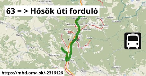 63 = >  Hősök úti forduló