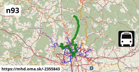 N93: Vranov, smyčka ⇒ Komín, sídliště