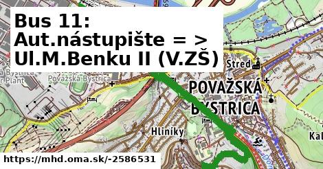 Bus 11: Aut.nástupište = >  Ul.M.Benku II (V.ZŠ)