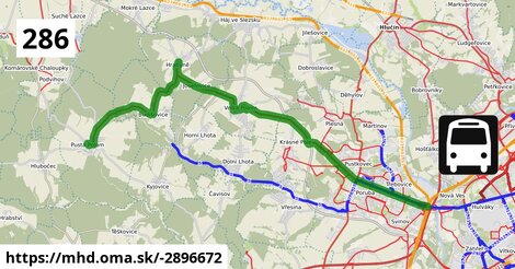 Bus 286: Pustá Polom, škola = >  Ostrava, Svinovské Mosty