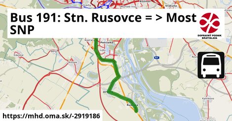 Bus 191: Stn. Rusovce = >  Most SNP