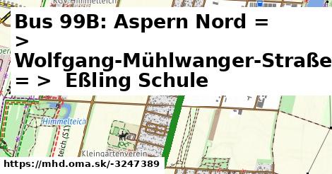 Bus 99B: Aspern Nord = >  Wolfgang-Mühlwanger-Straße = >  Eßling Schule