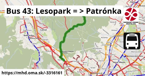 Bus 43: Lesopark = >  Patrónka