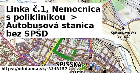 Linka č.1, Nemocnica s poliklinikou  >  Autobusová stanica bez SPŠD