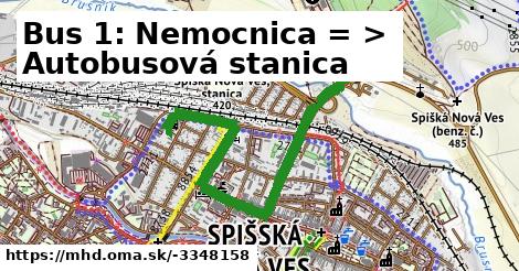 Linka č.1, Nemocnica s poliklinikou  >  Autobusová stanica