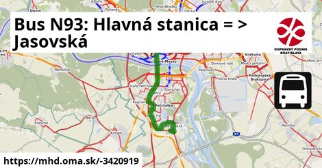Bus N93: Hlavná stanica = >  Jasovská