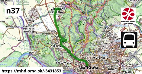 Bus N37: Hlavná stanica = >  Dubová = >  Záhorská Bystrica