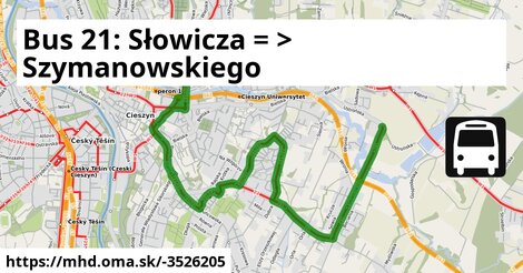 Bus 21: Słowicza = >  Szymanowskiego