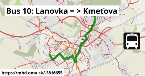 Bus 10: Lanovka = >  Kmeťova