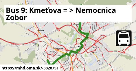 Bus 9: Kmeťova = >  Nemocnica Zobor