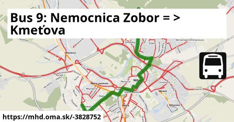 Bus 9: Nemocnica Zobor = >  Kmeťova