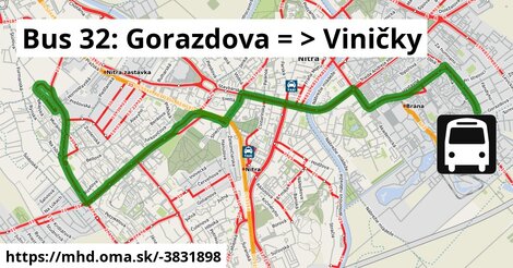 Bus 32: Gorazdova = >  Viničky