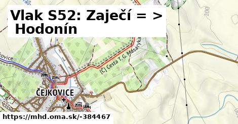 Vlak S52: Zaječí = >  Hodonín