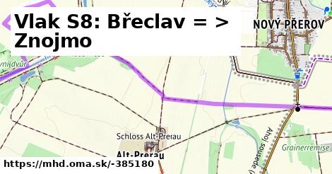 Vlak S8: Břeclav = >  Znojmo