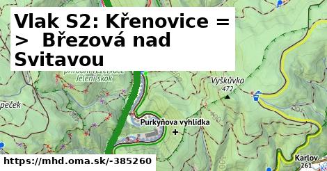 Vlak S2: Křenovice = >  Březová nad Svitavou