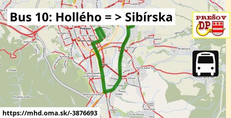 Bus 10: Hollého = >  Sibírska