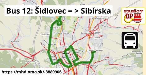 Bus 12: Šidlovec = >  Sibírska