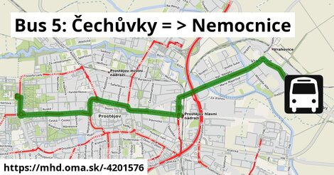 Bus 5: Čechůvky = >  Nemocnice