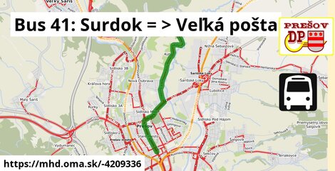 Bus 41: Surdok = >  Veľká pošta