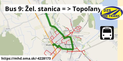 Bus 9: Žel. stanica = >  Topoľany