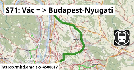 S71: Vác = >  Budapest-Nyugati