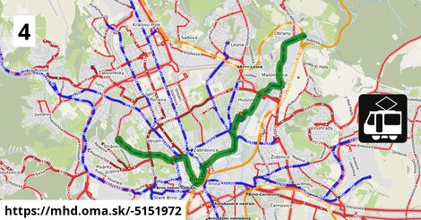 Tram 4: Obřany, Babická ⇒ Náměstí Míru