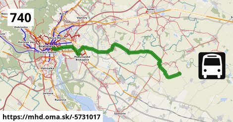 Bus 740: Vojtechovce = >  Tomášov = >  Bratislava